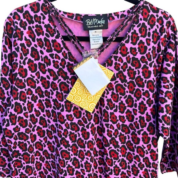 Bob‎ Mackie Wearable Art Vintage Womens Pink Black Leopard Print Tunic Dress New - Picture 3 of 9